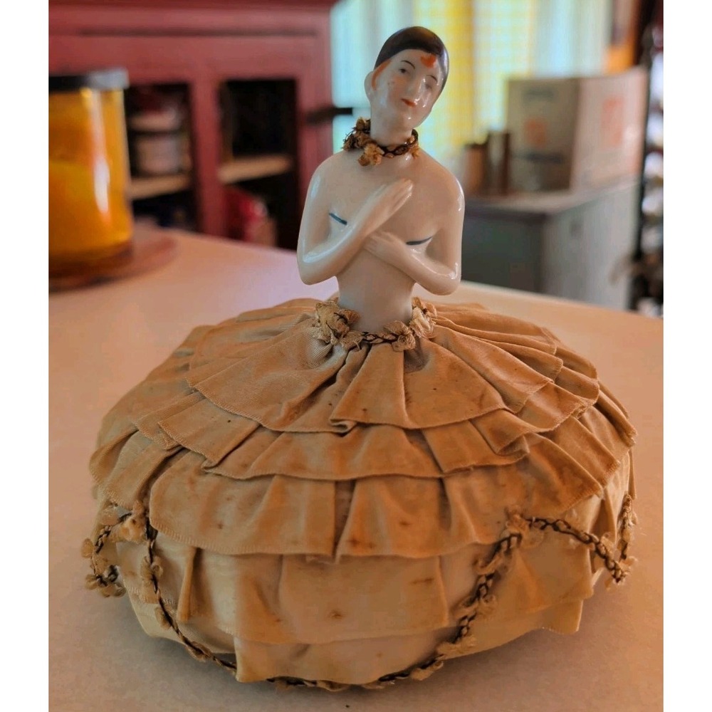 Antique German Porcelain Pin Cushion Gentleman Man Figure